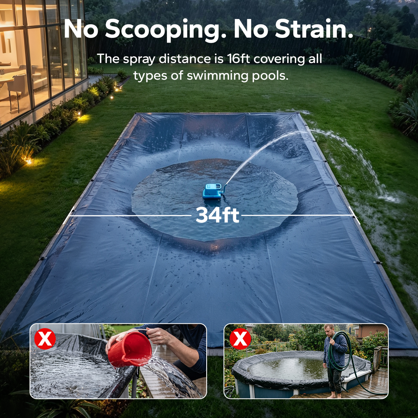 Pool Cover Pump with Built-in Nozzle, 950 GPH Automatic Submersible Pump 25ft Cord,  110W Motor
