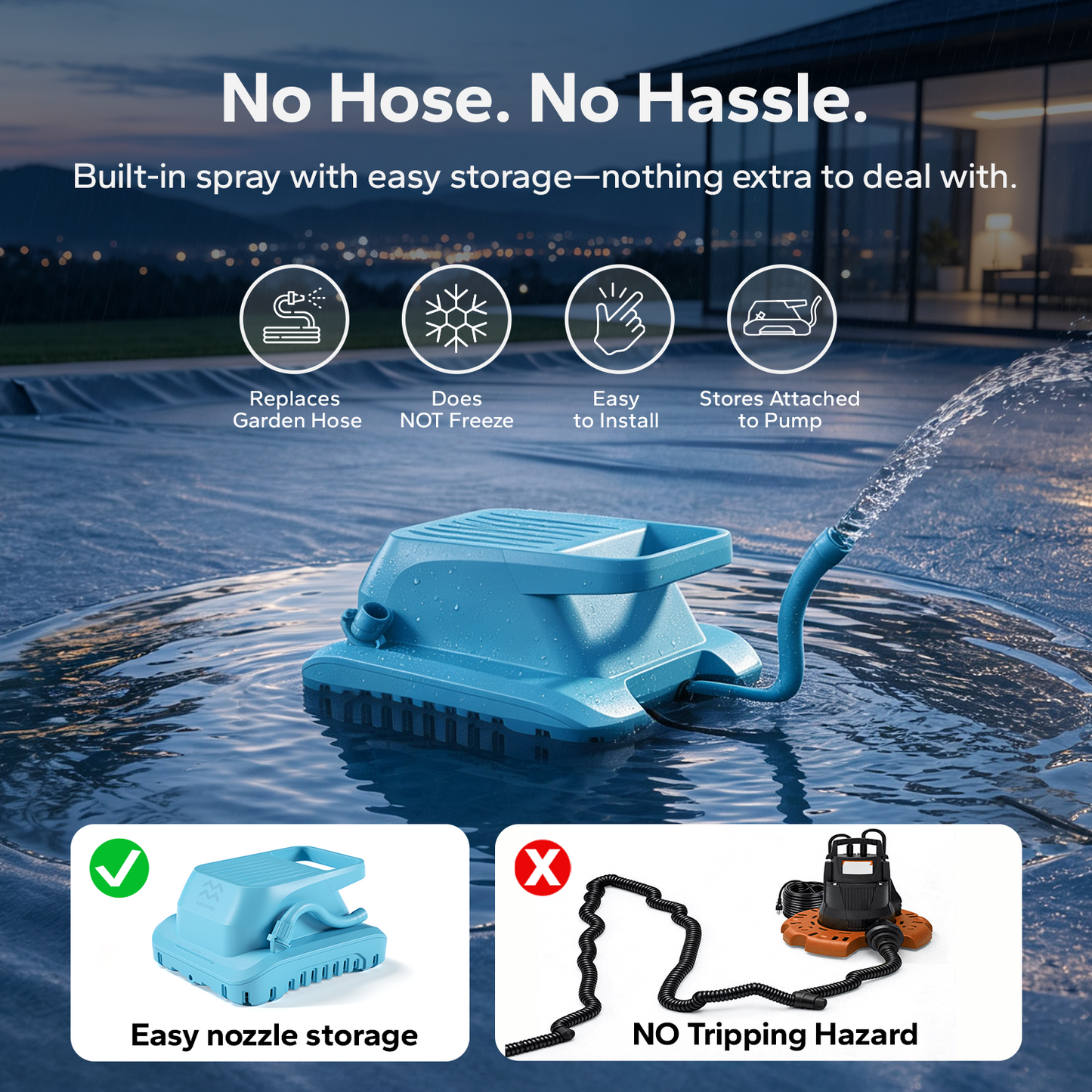 Pool Cover Pump with Built-in Nozzle, 950 GPH Automatic Submersible Pump 25ft Cord,  110W Motor