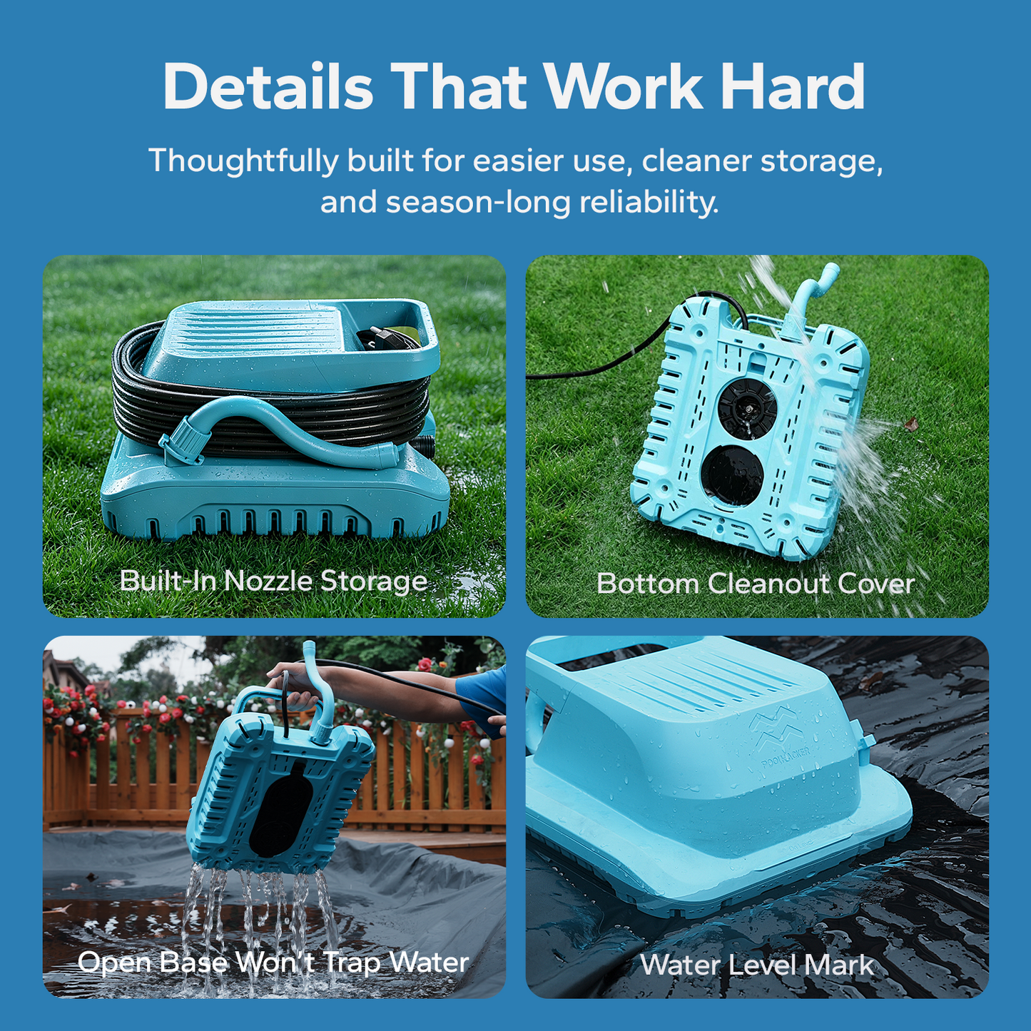 Pool Cover Pump with Built-in Nozzle, 950 GPH Automatic Submersible Pump 25ft Cord,  110W Motor
